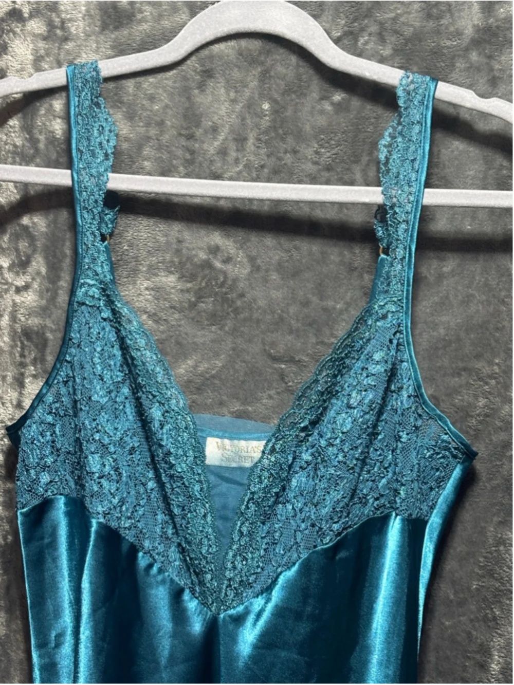 VTG Victoria's Secret Gold Label Teal Satin Lace Maxi Slip Dress Nightgown M EUC - Picture 3 of 14